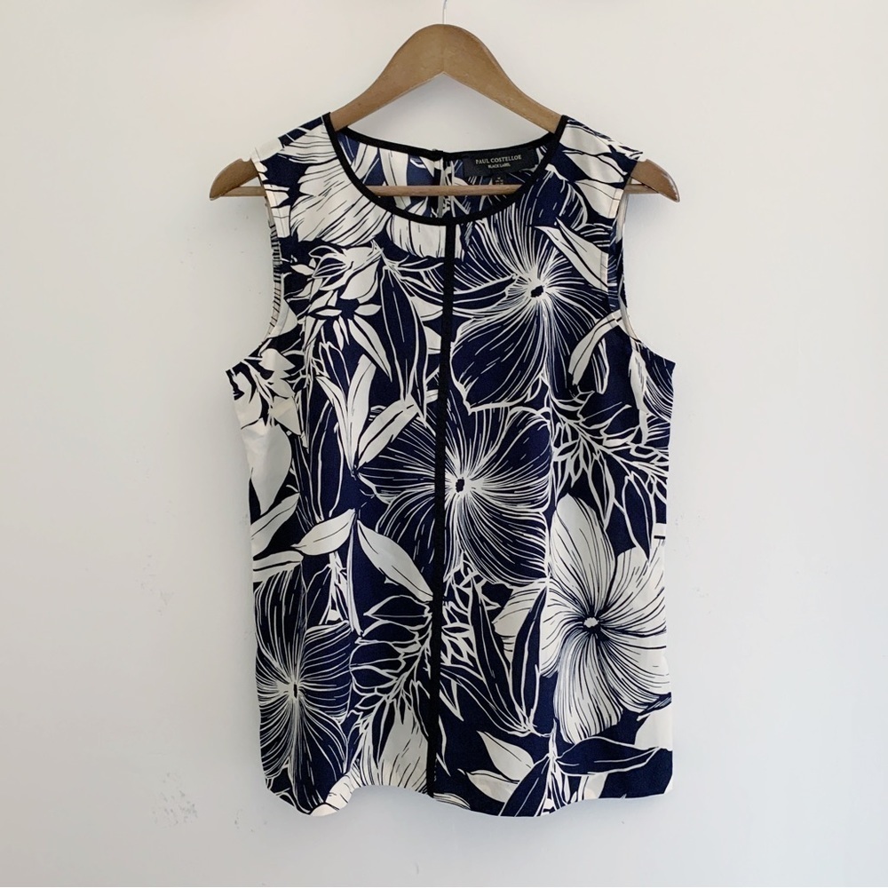 Paul Costelloe Blue Floral Sleeveless Blouse Medium NEW NWT Quiet Luxury